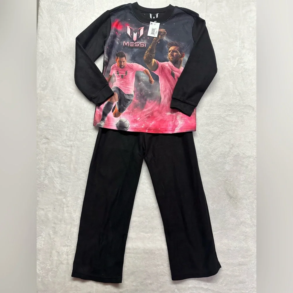 Messi Soccer Pajama Set Kids XS 4/5 Pink Graphic Sleepwear